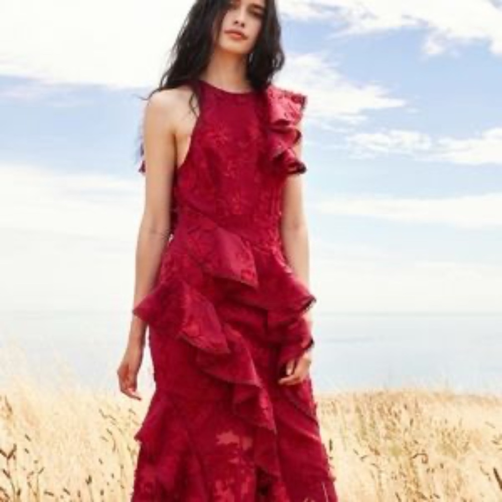 Dramatic  Formal Raspberry Ruffle Keepsake Dress